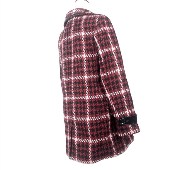 New with tag Express Women’s Red Black Houndstooth Tweed Wool Winter Peacoat - Picture 8 of 16